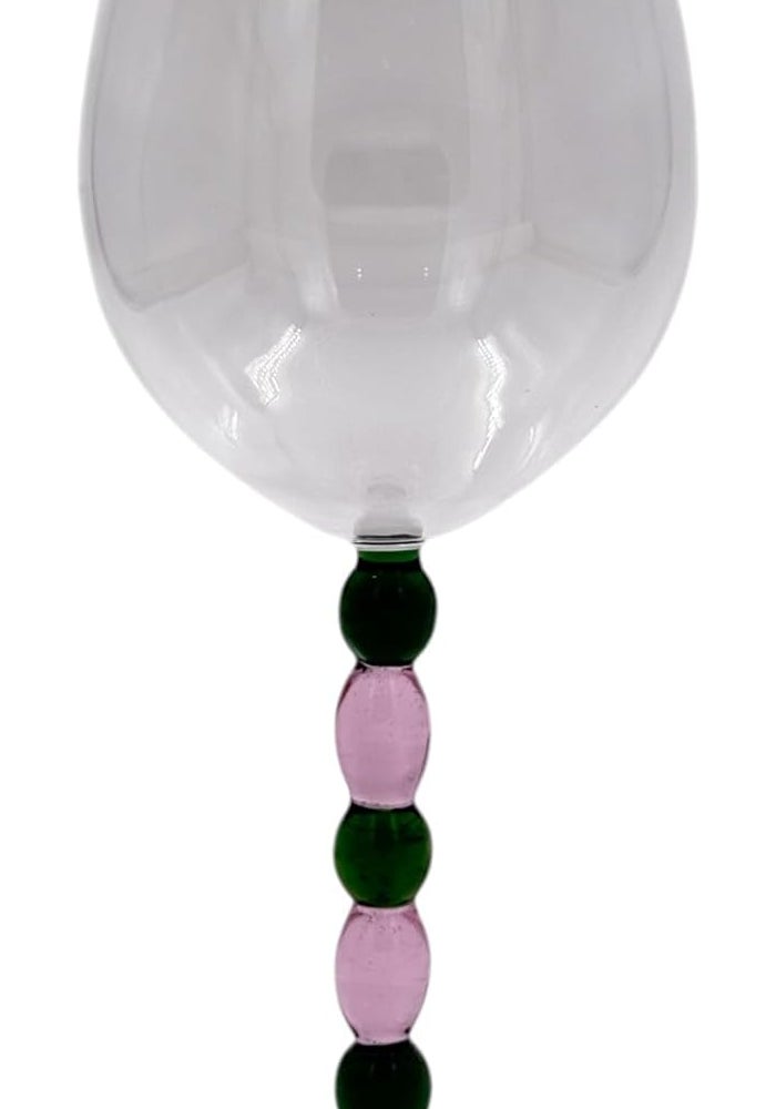 بي آند دي طقم كؤوس نبيذ زجاجية من B&D مع ساق زخرفية، 615 مل، تصميم وردي وأسود مزين بالخرز، طقم من قطعتين - Image 1