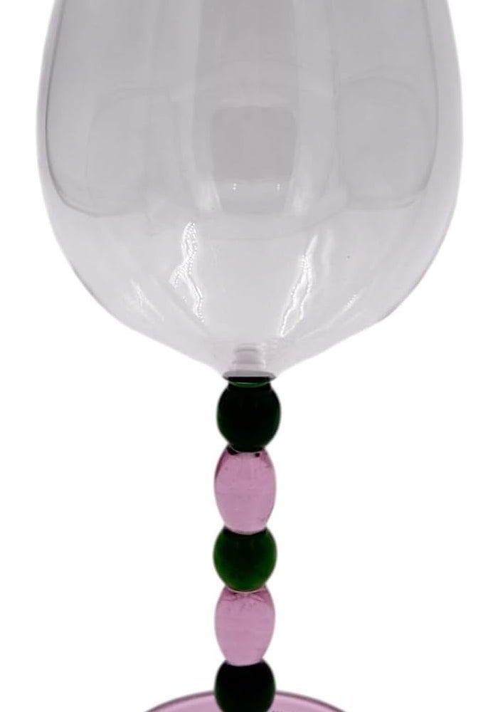 بي آند دي طقم كؤوس نبيذ زجاجية من B&D مع ساق زخرفية، 615 مل، تصميم وردي وأسود مزين بالخرز، طقم من قطعتين - Image 2