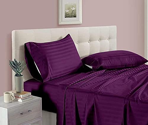 Demand Mania Super King Size Cotton Plain Stripe Bedsheet for Double Bed with 2 Pillow Covers 108 108 inch Violet  - Image 1