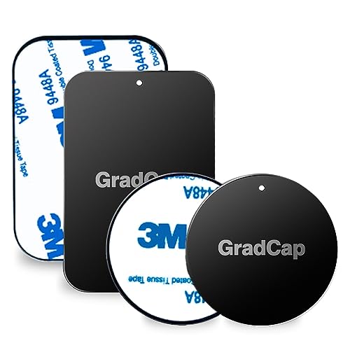 GradCap Metal Plate for Magnetic Phone Mount - 4 Packs Universal Ultra Thin Black Metal Disc w/Strong 3M Adhesive Sticker - Replacement Accessory Kit - 2 Rectangle (1.75"x2.5") & 2 Round (1.5"x1.5") - Image 1