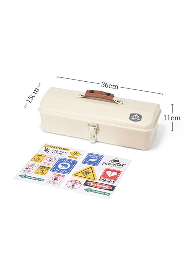 OCTOBER - Outdoor Tools Storage Box Portable Camping Picnic Suitcase Metal Tool Storage Box Sundries Storage Box with Handle (White Toolbox No Printing + Handguard + Small Sticker + Big Sticker + Lining) - Image 1
