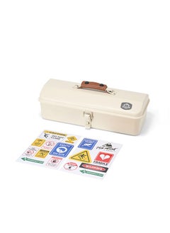 Outdoor Tools Storage Box Portable Camping Picnic Suitcase Metal Tool Storage Box Sundries Storage Box with Handle (White Toolbox No Printing + Handguard + Small Sticker + Big Sticker + Lining)