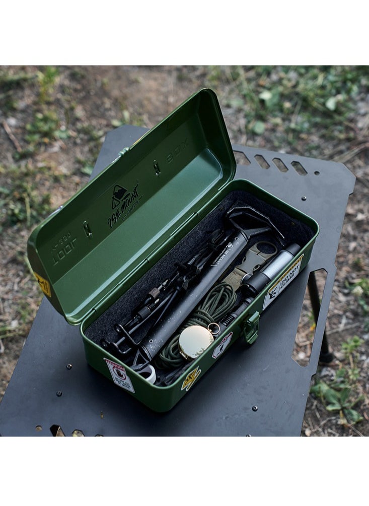 OCTOBER - Outdoor Tools Storage Box Portable Camping Picnic Suitcase Metal Tool Storage Box Sundries Storage Box with Handle (White Toolbox No Printing + Handguard + Small Sticker + Big Sticker + Lining) - Image 1