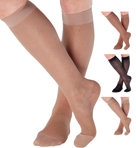 ABSOLUTE SUPPORT Made in USA - Compression Socks for Women Circulation 20-30mmHg - Sheer Compression Stockings for Swelling, Lymphedema, DVT, Post Surgery Recovery - Nude, Large - A205NU3 - Image 1