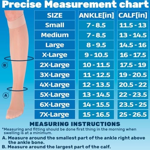 ABSOLUTE SUPPORT Made in USA - Compression Socks for Women Circulation 20-30mmHg - Sheer Compression Stockings for Swelling, Lymphedema, DVT, Post Surgery Recovery - Nude, Large - A205NU3 - Image 3
