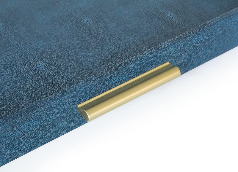 HofferRuffer Elegant Decorative Serving Tray 20x20 Square Faux Leather Ottoman Tray with Gold Hardware Handles Coffee Table Serve Tea Coffee or Breakfast Navy Blue - Image 3