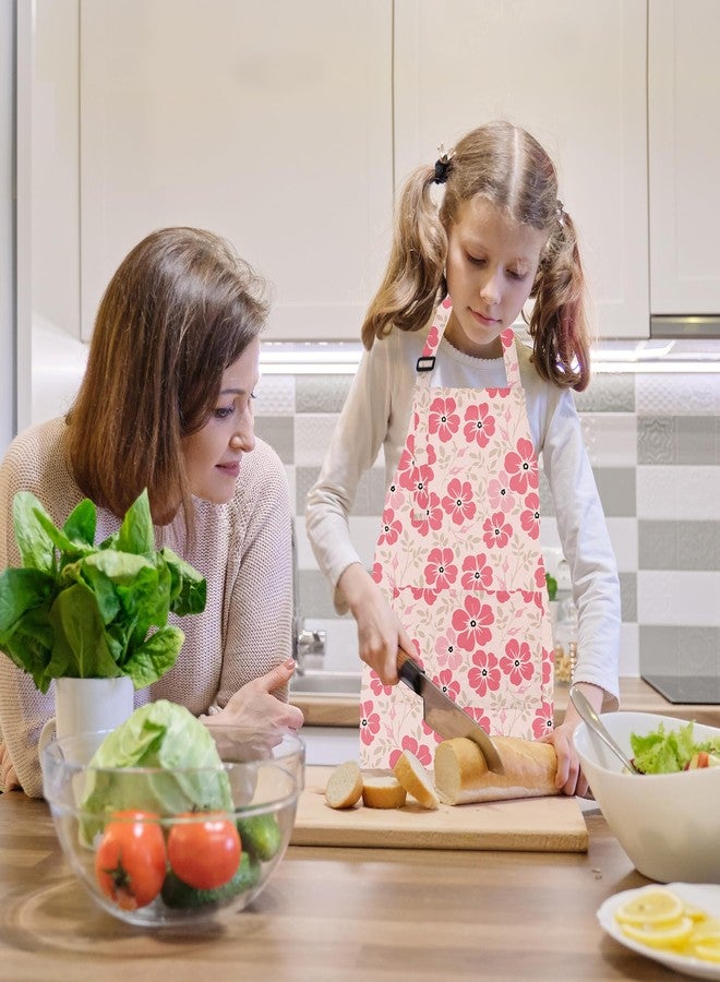 BeeGreen Kids Apron 2 Pack Pink White Floral Kids Painting Aprons with Adjustable Strap & Front Pockets Toddler Aprons for Girls & Boys Artist Smocks for Cooking Baking Kitchen Washable, Medium - Image 5