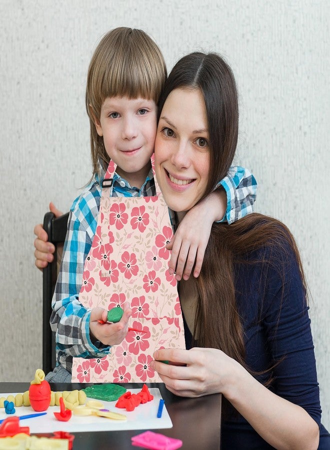 BeeGreen Kids Apron 2 Pack Pink White Floral Kids Painting Aprons with Adjustable Strap & Front Pockets Toddler Aprons for Girls & Boys Artist Smocks for Cooking Baking Kitchen Washable, Medium - Image 4