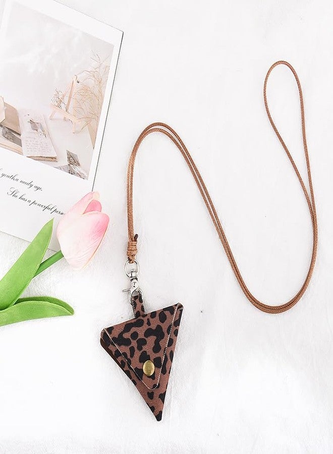 yaozeio Leopard Long Necklace Earbuds Case Pouch Leopard Headphone Pouch Bag Brown Mini Earbud Pouch Vintage Long Sweater Necklace Leather Earphone Case Pouch Cute Headset Headphone Storage Bag - Image 2