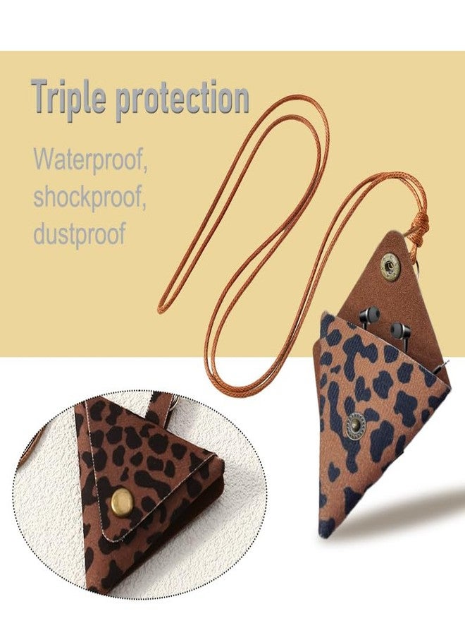 yaozeio Leopard Long Necklace Earbuds Case Pouch Leopard Headphone Pouch Bag Brown Mini Earbud Pouch Vintage Long Sweater Necklace Leather Earphone Case Pouch Cute Headset Headphone Storage Bag - Image 5