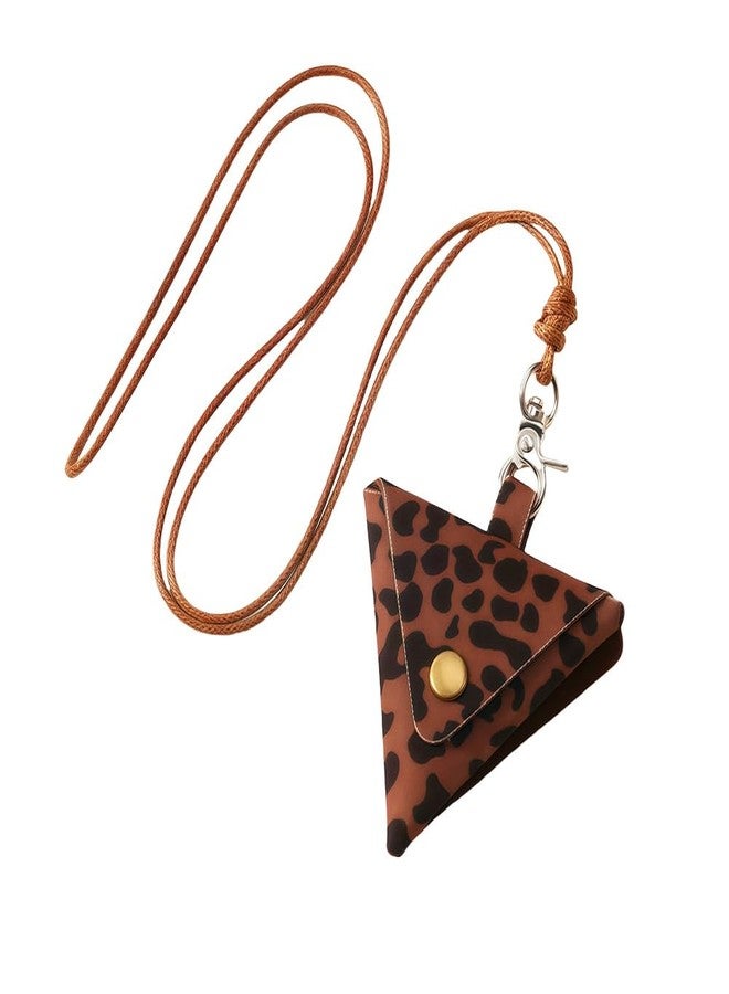 yaozeio Leopard Long Necklace Earbuds Case Pouch Leopard Headphone Pouch Bag Brown Mini Earbud Pouch Vintage Long Sweater Necklace Leather Earphone Case Pouch Cute Headset Headphone Storage Bag - Image 1