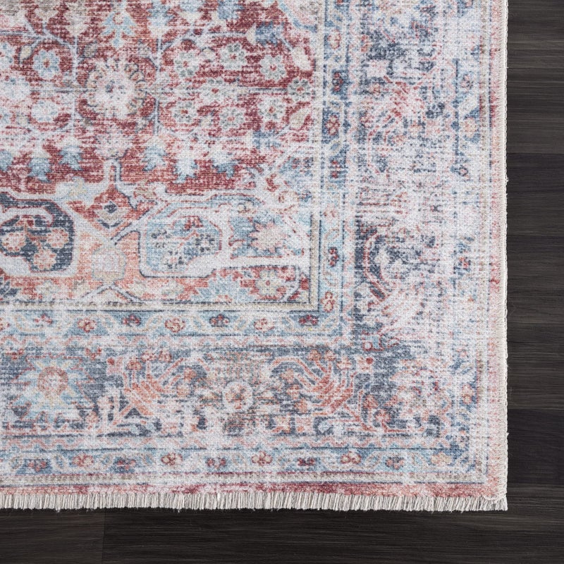 Bloom Rugs Caria Washable Non-Slip 7 ft Runner - Brick/Dark Blue Traditional Runner for Entryway, Hallway, Bathroom, and Kitchen - Exact Size: 2'6" x 7' - Image 5