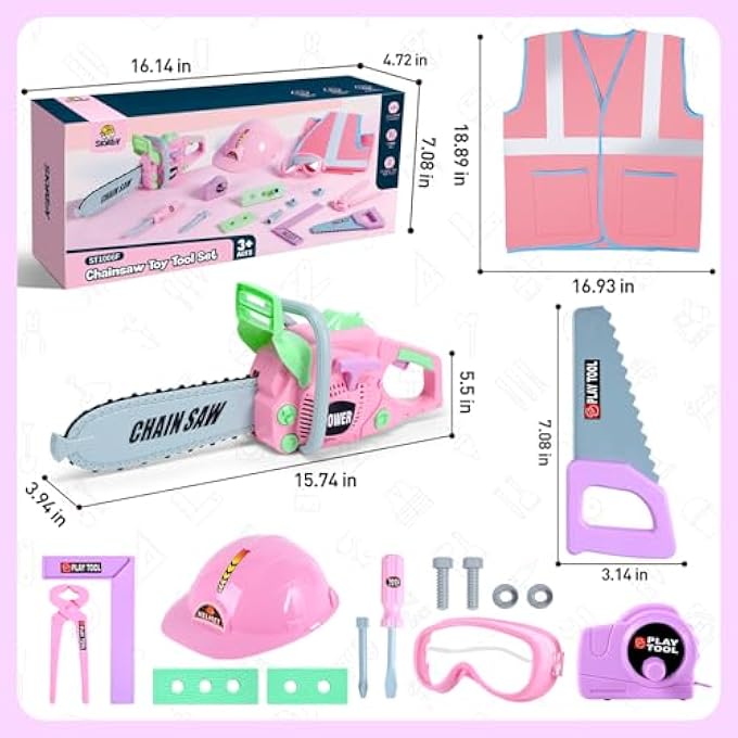 PINK ELECTRIC CHAINSAW PRETEND PLAY TOOL TOY, CONSTRUCTION THEME, KIDS DEPARTMENT, AGES 3 TO 6, UNISEX, STEM & ROLE PLAY - Image 3