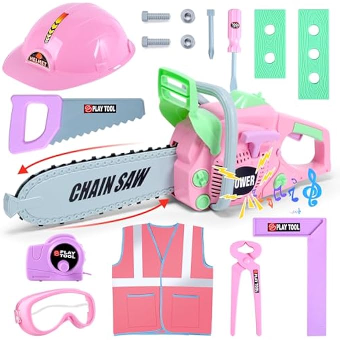 PINK ELECTRIC CHAINSAW PRETEND PLAY TOOL TOY, CONSTRUCTION THEME, KIDS DEPARTMENT, AGES 3 TO 6, UNISEX, STEM & ROLE PLAY - Image 1