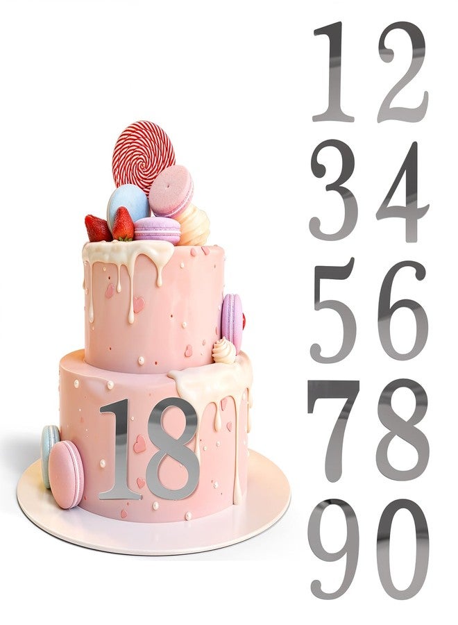 Hariendny 3.7 IN 0-9 Silver Birthday Number Cake Toppers Large Silver Acrylic Cake Numbers Topper Acrylic Wedding Party Cupcake Toppers Cake Decorating Supplies for Birthday Wedding Anniversary Party - Image 1