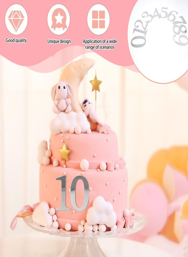 Hariendny 3.7 IN 0-9 Silver Birthday Number Cake Toppers Large Silver Acrylic Cake Numbers Topper Acrylic Wedding Party Cupcake Toppers Cake Decorating Supplies for Birthday Wedding Anniversary Party - Image 2