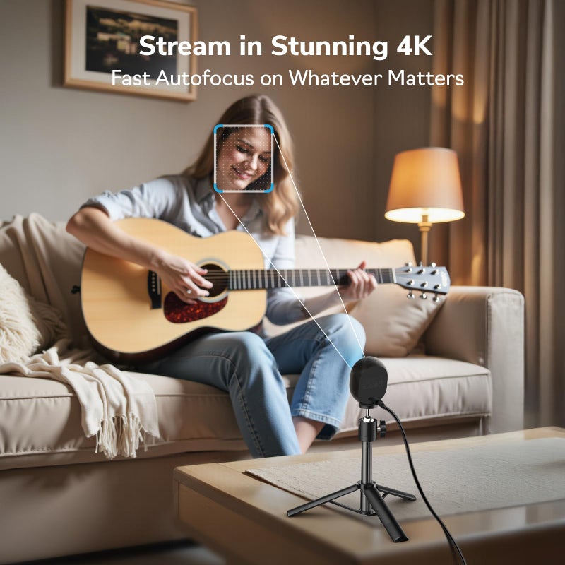 EMEET Piko 4K Webcam for Streaming, Worldâ€™s 1st Dual-Camera AI-Powered 4K Camera w/AI Autofocus, 3 Mics Array&3 Sound Modes, USB Webcam with Clip, Great for Streaming, Desk Setup - Image 3