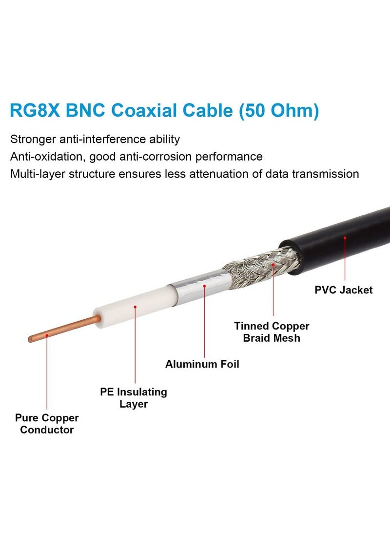 Captaintech Male to BNC Male Coaxial Cable, 50 ohm RG8X Coax Cable Ultra Low Loss BNC Jumper Cable for Antenna, RF Radio, Modem, Oscilloscope, Spectrum, Analyzer, Signal Generator,3M  - Image 3