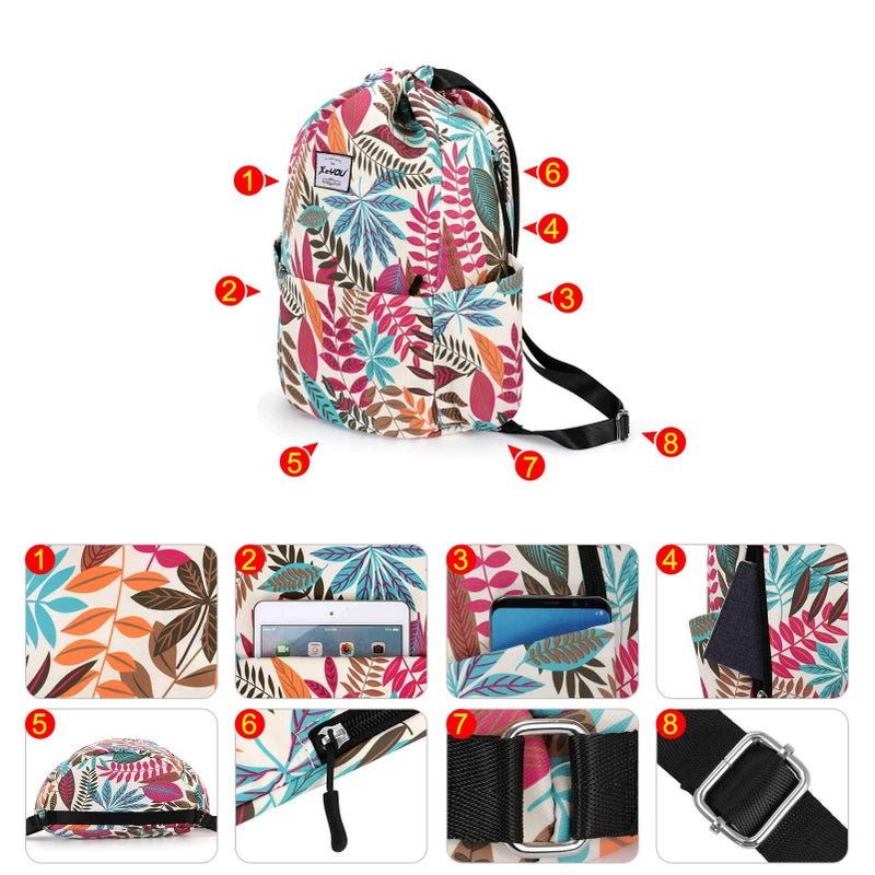 XEYOU Drawstring Sports Backpack Lightweight Gym Yoga Sackpack Shoulder Rucksack Casual Outdoor Daypack for Women and Men (Colorful Leaves Pattern) - Image 2