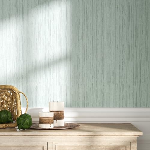 VaryStyle Light Green Grasscloth Peel and Stick Wallpaper Textured Green Contact Paper Self Adhesive Removable Linen Fabric Vinyl Faux Grass Cloth Wallpaper for Bedroom Bathroom Cabinets 157x118 - Image 3