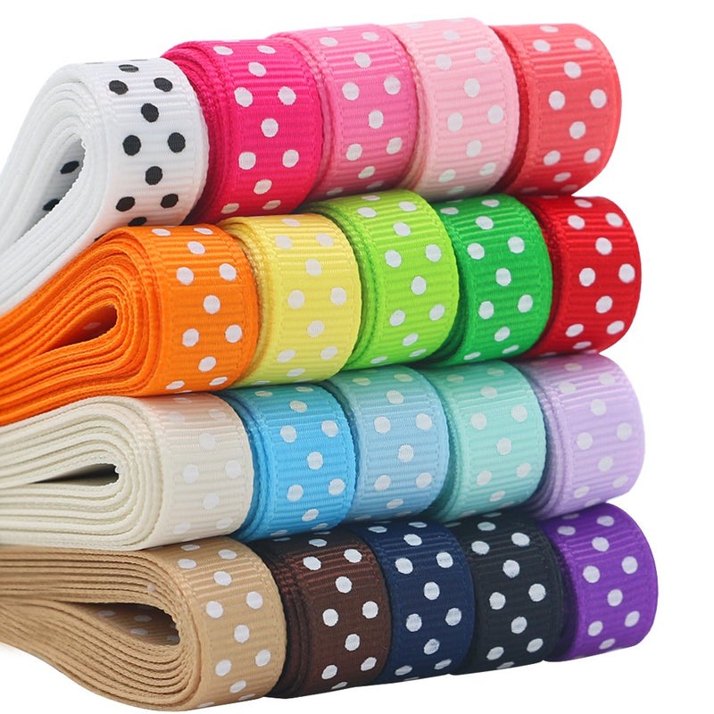 QingHan Grosgrain Ribbons for Crafts Gifts Wrapping 3/8" Boutique Polka Dot Fabric Ribbon 40yd (20 x 2yd) - Image 1
