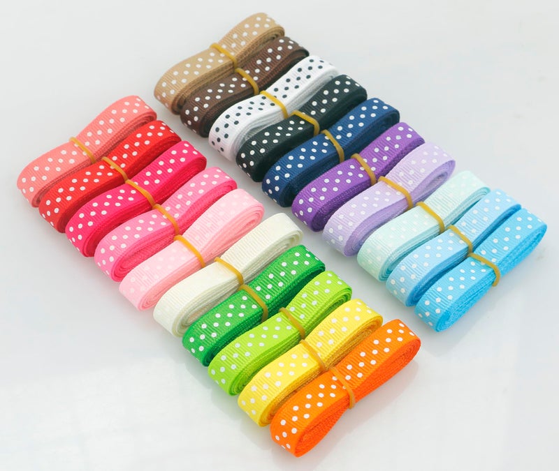 QingHan Grosgrain Ribbons for Crafts Gifts Wrapping 3/8" Boutique Polka Dot Fabric Ribbon 40yd (20 x 2yd) - Image 2