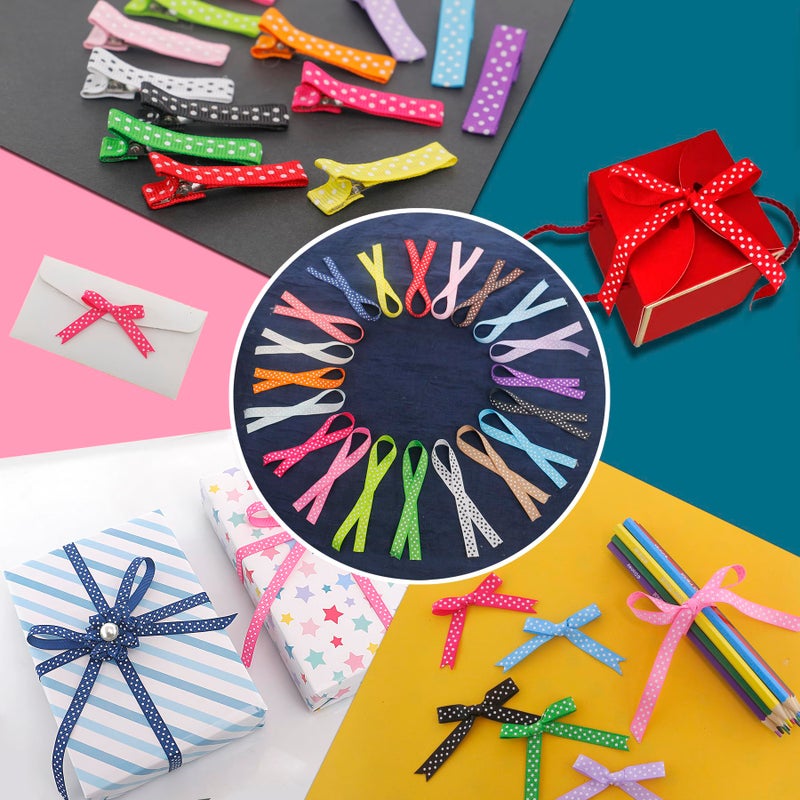 QingHan Grosgrain Ribbons for Crafts Gifts Wrapping 3/8" Boutique Polka Dot Fabric Ribbon 40yd (20 x 2yd) - Image 4