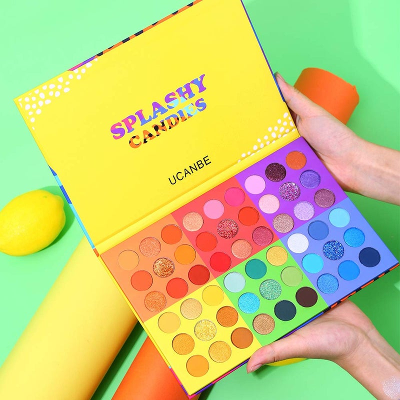 UCANBE 54 Colors Splashy Candies Eyeshadow Palette, Highly Pigmented Matte Shimmer Soft Creamy Glitter Rainbow Bright Powder Eye Shadow Blendable Waterproof Long Lasting Makeup Palletâ€¦ - Image 3