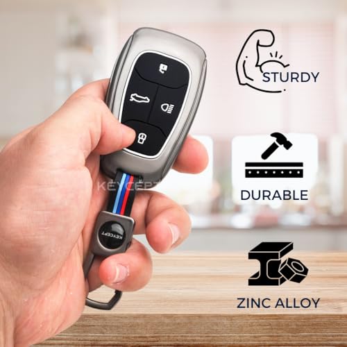 KEYCEPT Metal Key Cover for Tata Nexon | Curvv | Altroz | Harrier | Punch | EV | Safari and Facelift 4 Button Smart Key with Keychain (Short Keychain). - Image 4