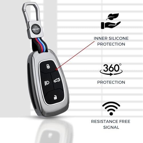 KEYCEPT Metal Key Cover for Tata Nexon | Curvv | Altroz | Harrier | Punch | EV | Safari and Facelift 4 Button Smart Key with Keychain (Short Keychain). - Image 5