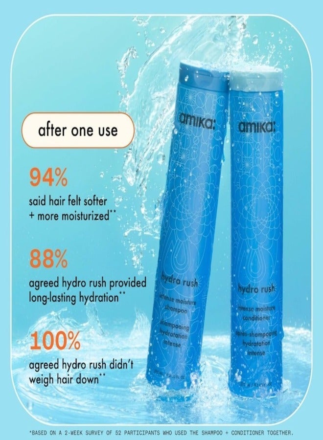 Amika Hydro Rush Intense Moisture Shampoo with Hyaluronic Acid – Ultra-Hydrating, Sulfate-Free, Color-Safe Formula for Dry, Dehydrated Hair – 9.2 oz / 275 ml