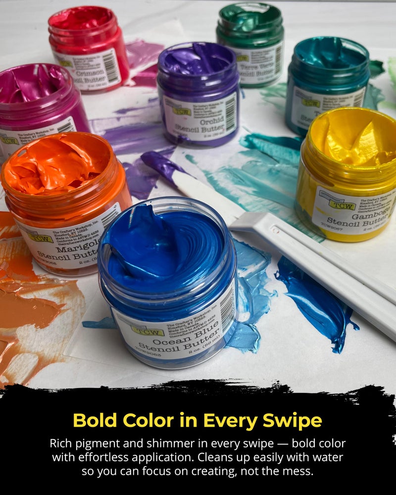 The Crafter's Workshop Stencil Butter - Celebration Acrylic Paint Set - Boutique Metallic Texture Paste for Art, Canvas, Journals, & Cards - 4 x 2oz Jars - Image 5