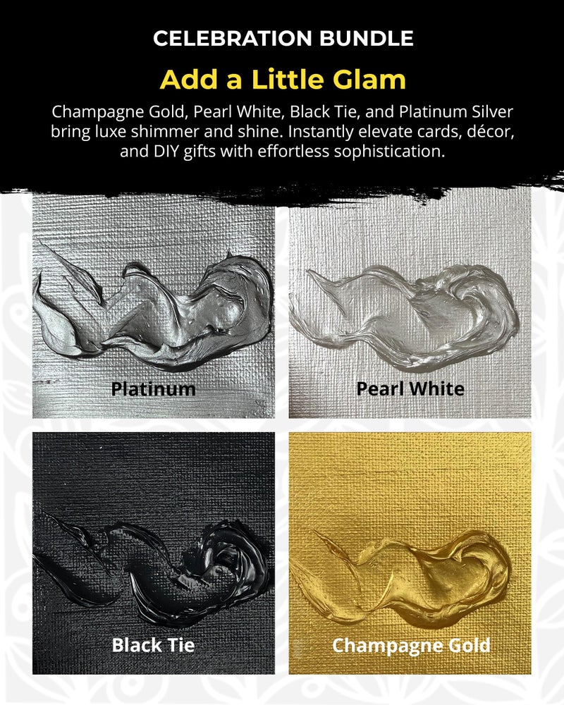 The Crafter's Workshop Stencil Butter - Celebration Acrylic Paint Set - Boutique Metallic Texture Paste for Art, Canvas, Journals, & Cards - 4 x 2oz Jars - Image 2