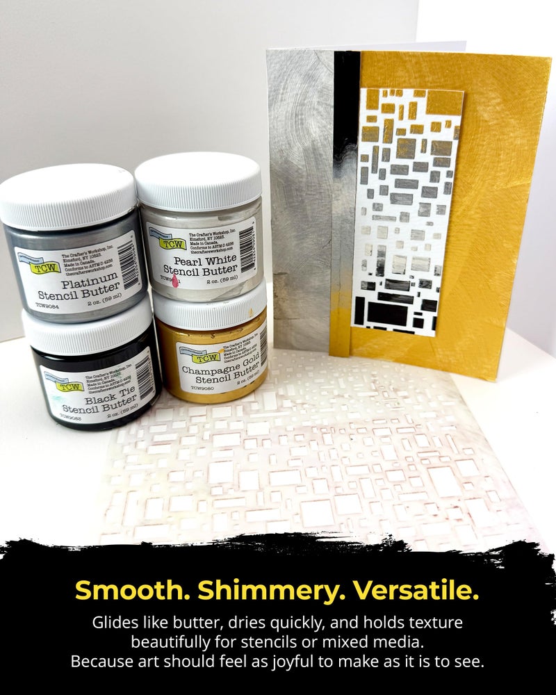 The Crafter's Workshop Stencil Butter - Celebration Acrylic Paint Set - Boutique Metallic Texture Paste for Art, Canvas, Journals, & Cards - 4 x 2oz Jars - Image 3