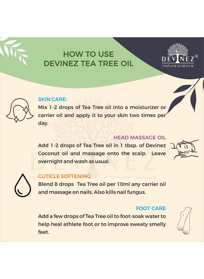 Devinez Tea Tree (Australian) Essential Oil - 10ml, (NABL & IFRA Certified) - 100% Pure Natural & Undiluted Therapeutic grade in Glass Bottle - for Hair care, Pimples, Acne, Scars, Skin, Face & Anti-Dandruff - Image 4