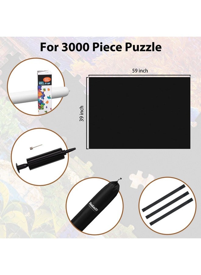 Becko US Becko US 3000 Piece Puzzle Mat Roll Up with Drawstring Bag & Black Pump, Jigsaw Felt Mat with Anti-Leak Tube & 3 Elastic Bands for Easy Storage, Portable Puzzle Keeper for 3000 2000 1500 1000 Pieces  - Image 5