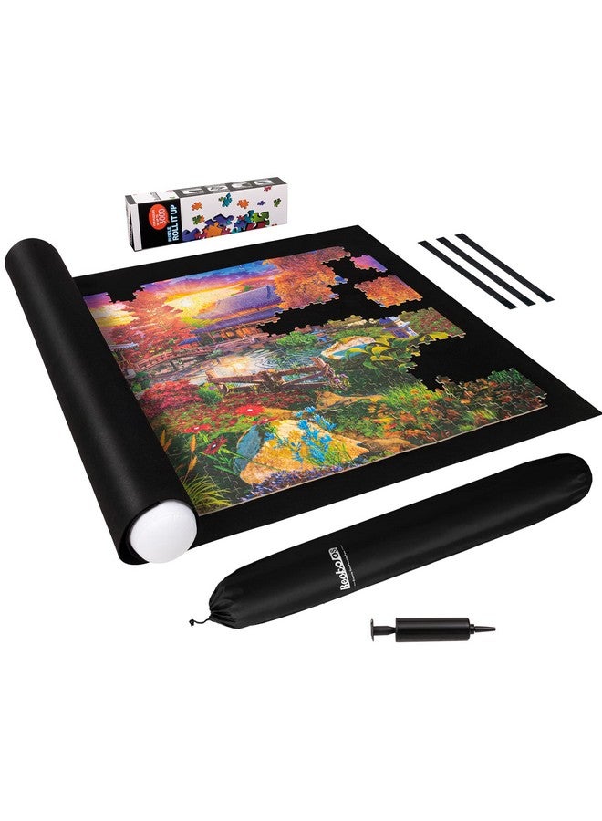 Becko US Becko US 3000 Piece Puzzle Mat Roll Up with Drawstring Bag & Black Pump, Jigsaw Felt Mat with Anti-Leak Tube & 3 Elastic Bands for Easy Storage, Portable Puzzle Keeper for 3000 2000 1500 1000 Pieces  - Image 1