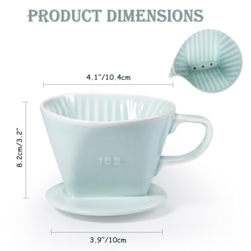Noarixa Pour Over Coffee Dripper, Ceramic Pour Over Coffee Maker with 3 Holes Flat Bottom, Easy Manual Brew Maker, Porcelain Slow Filter Cone for Travel, Camping, Office, Home, GR - Image 2