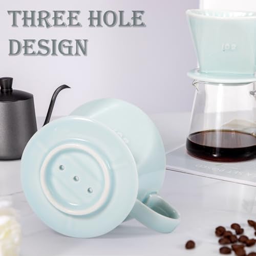 Noarixa Pour Over Coffee Dripper, Ceramic Pour Over Coffee Maker with 3 Holes Flat Bottom, Easy Manual Brew Maker, Porcelain Slow Filter Cone for Travel, Camping, Office, Home, GR - Image 5