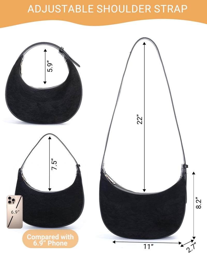 Herald Suede Crossbody Bag for Women, Vintage Hobo Handbag Crescent Shoulder Purses with Adjustable Strap Winter Fall (Suede Black) - Image 4