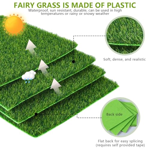 KISEER 6 Pack Fairy Garden Grass 6 x 6 Inches Miniature Artificial Craft Grass for Dollhouse Ornament DIY Decoration - Image 3