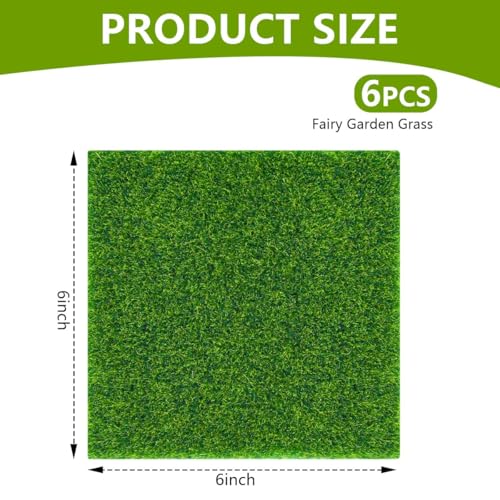 KISEER 6 Pack Fairy Garden Grass 6 x 6 Inches Miniature Artificial Craft Grass for Dollhouse Ornament DIY Decoration - Image 2