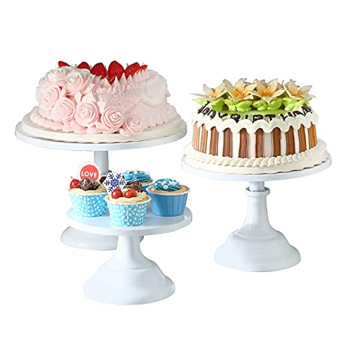 ATRDTO Set of 3 Pieces Cake Stands Iron Cake Holder Dessert Display Plate Serving Tray for Baby Shower Wedding Birthday Party (White) - Image 4