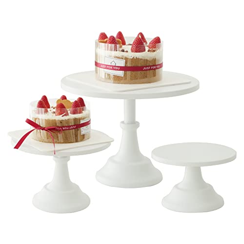ATRDTO Set of 3 Pieces Cake Stands Iron Cake Holder Dessert Display Plate Serving Tray for Baby Shower Wedding Birthday Party (White) - Image 1