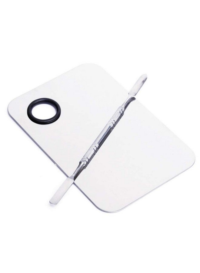 AKIRO Stainless Steel Cosmetic Makeup Palette Professional Cosmetic Mixing Makeup Palette Spatula Makeup Artist Tool Beauty Salon Color Cream Mixing Palette With A Spatula Makeup Nail Art Palette - Image 1