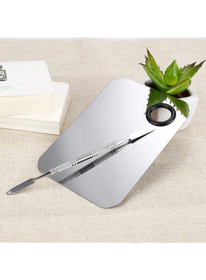 AKIRO Stainless Steel Cosmetic Makeup Palette Professional Cosmetic Mixing Makeup Palette Spatula Makeup Artist Tool Beauty Salon Color Cream Mixing Palette With A Spatula Makeup Nail Art Palette - Image 4