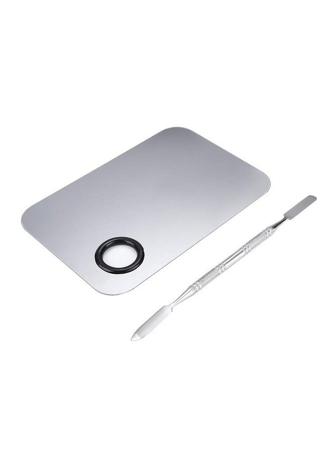 AKIRO Stainless Steel Cosmetic Makeup Palette Professional Cosmetic Mixing Makeup Palette Spatula Makeup Artist Tool Beauty Salon Color Cream Mixing Palette With A Spatula Makeup Nail Art Palette - Image 3