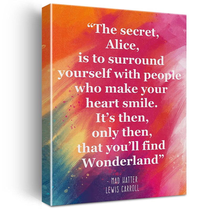 Inspirational Wall Art the Secret Quote Alice In Wonderland Watercolor Canvas Painting Prints for Home Wall Decor Framed Book Quote Artwork Gifts12x15 Inch