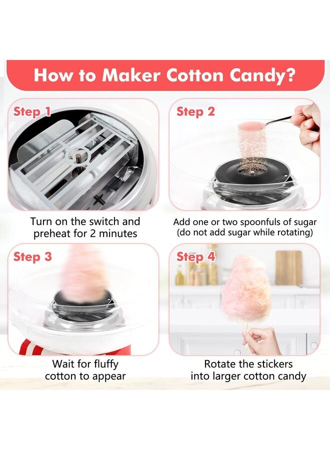 Cotton Candy Machine - Bright, Colorful Style- Makes Hard and Sugar Free Candy, Sugar Floss, Homemade Sweets for Birthday Parties,RED - Image 3