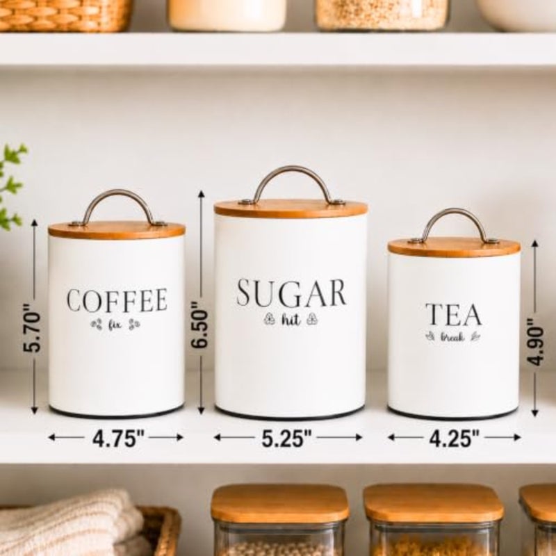 Farmhouse Airtight Canister Sets for Kitchen Counter, Decorative Canisters, Coffee Tea Sugar Container Rustic Farmhouse Canisters Jar Off White, Set of 3 - Image 3